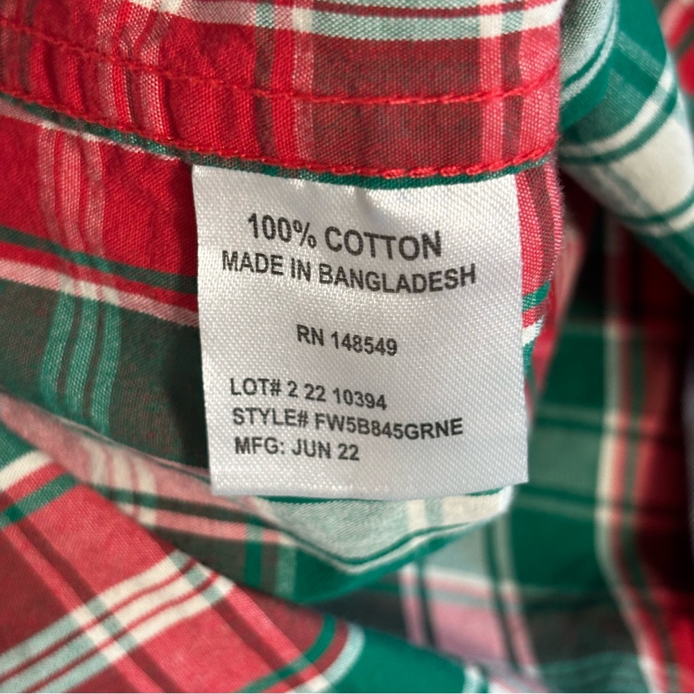 Free Planet Boys Size 5 Long Sleeve Button Up Red, Green, White Tartan - Picture 8 of 9